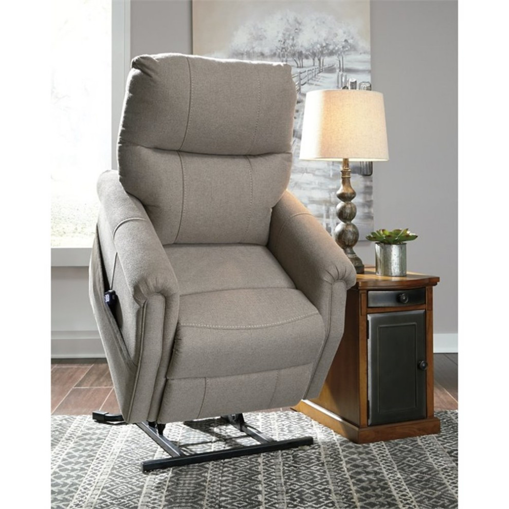 Bowery Hill Traditional Fabric Power Lift Recliner in Gray Finish   Transitional   Recliner Chairs   by Homesquare  Houzz