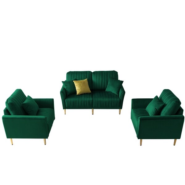 3 Pieces Sectional Sofa Set(Velvet Tufted Couch Sofa with Metal Legs)