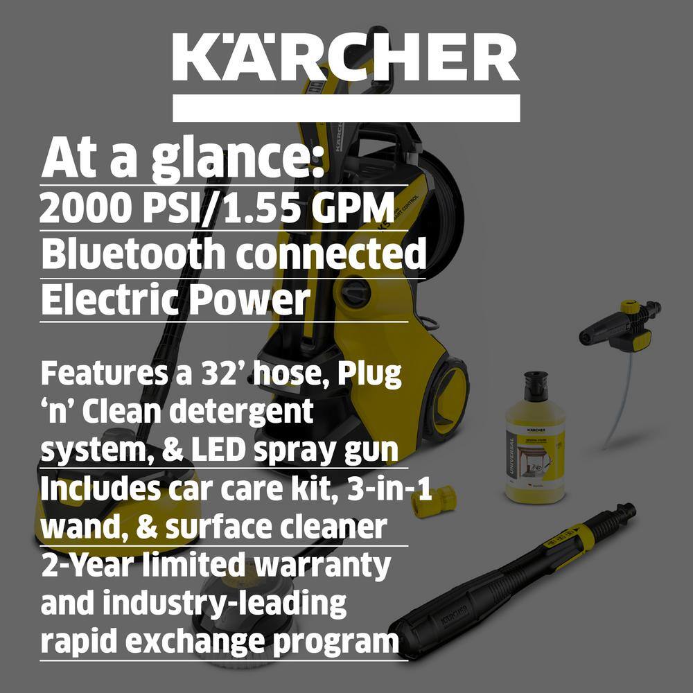 Karcher 2000 PSI 1.55 GPM K 5 Premium Smart Control CHK Cold Water Electric Pressure Washer Plus Surface Cleaner 1.324-684.0