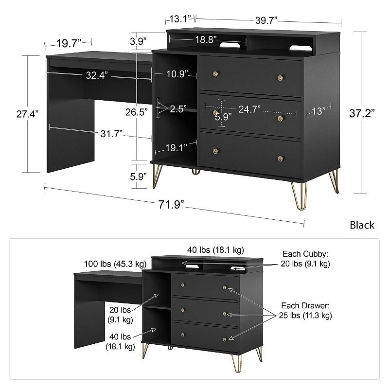 Novogratz Owen 3 in 1 TV Stand， Dresser， Desk