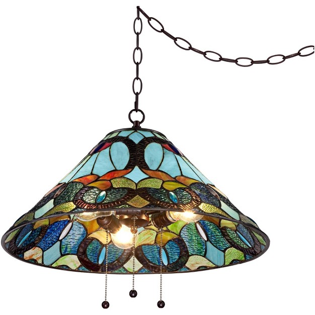 Wide Mission Art Glass 3 light Fixture For Dining Room Home Kitchen Island