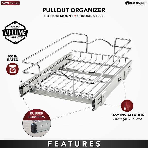 Rev-A-Shelf 12 in. x 18 in. Single Kitchen Cabinet Pull Out Wire Basket 5WB1-1218CR-1