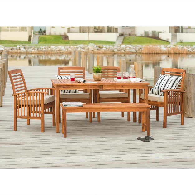 Ravenscroft 6pc Acacia Wood Patio Dining Set Saracina Home Weather resistant Outdoor Dining Furniture With Cushions