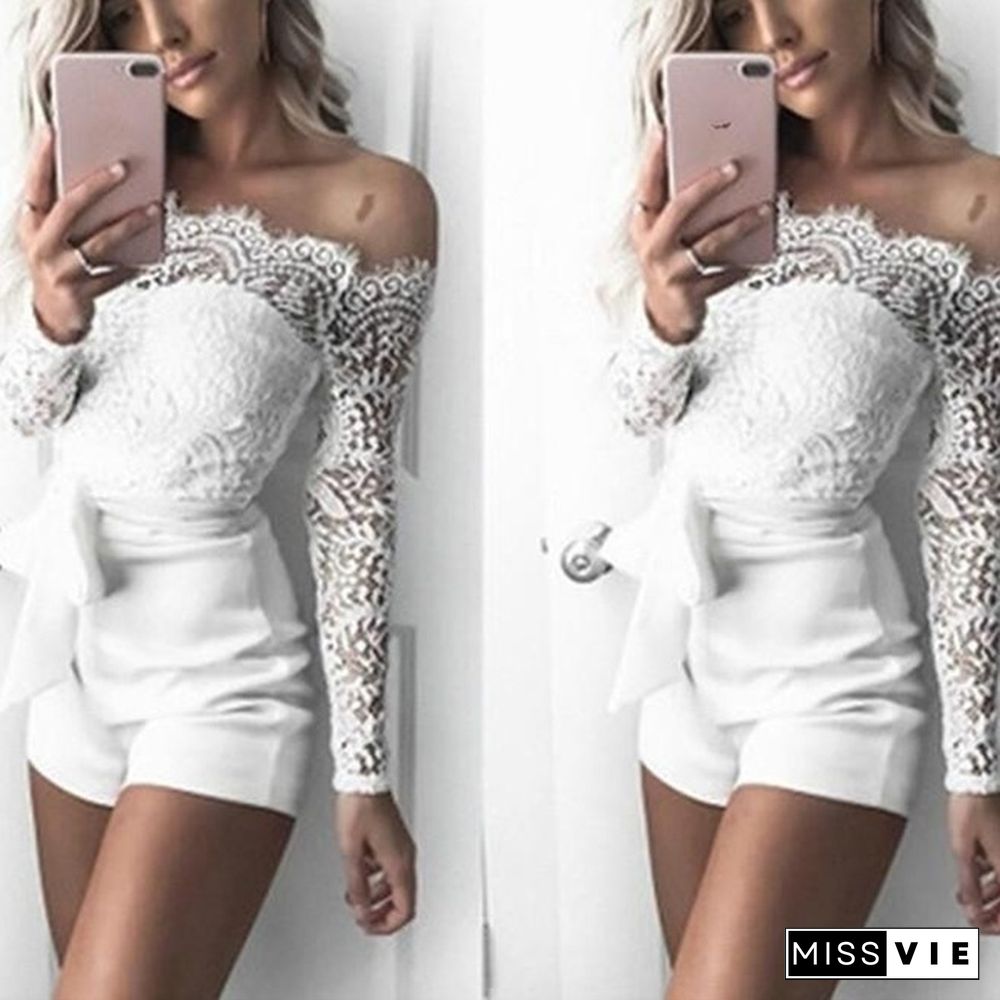 Women Playsuit Party Jumpsuit Romper Short Trousers Pants Clubwear Lace Sleeve