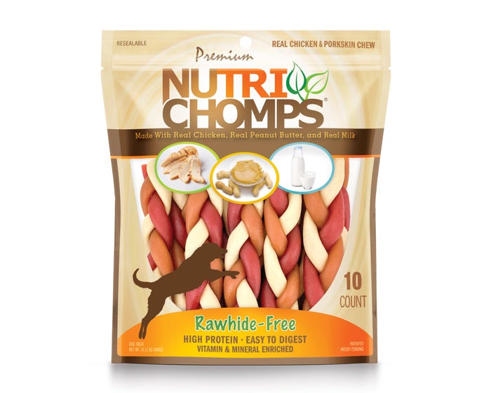 NutriChomps 6-inch Multi-Ply Assorted Flavor Braids， 10 Count Dog Chews