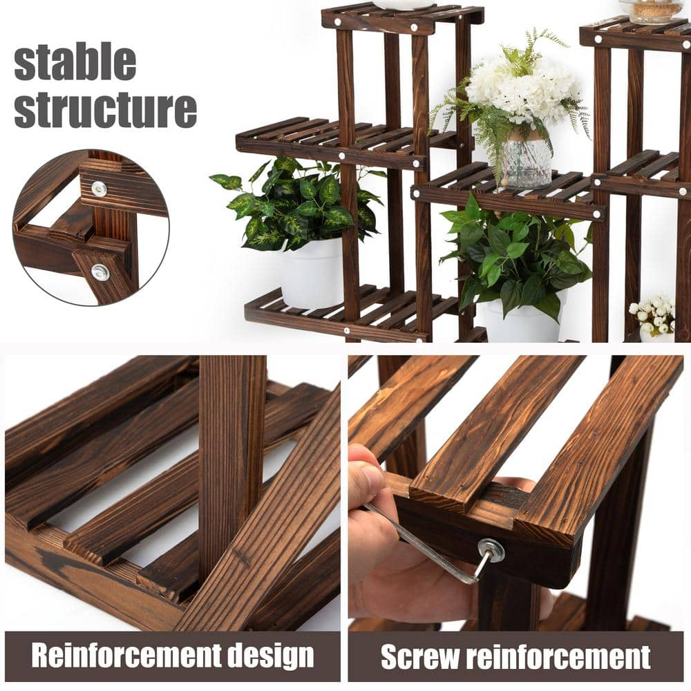 JAXPETY 44.4 in. Wooden Plant Stand Table Flower Pot Holder (6-Tier) Indoor/Outdoor， Brow HG61X0993