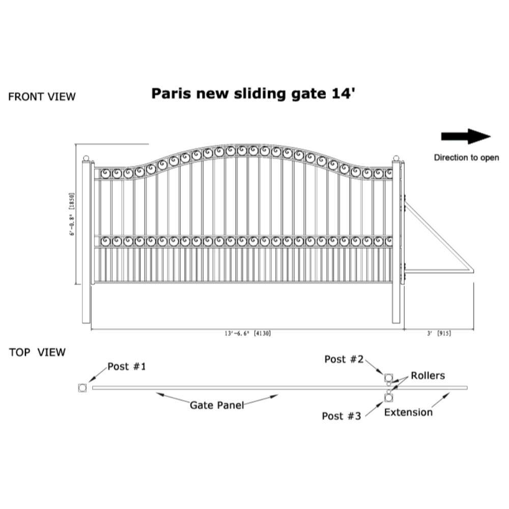 ALEKO Paris Style 14 ft. x 6 ft. Black Steel Single Slide Driveway Fence Gate DG14PARSSL-HD