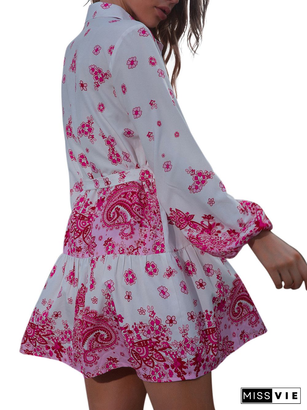 Flower Print Puff Sleeve Tie Knot Dress