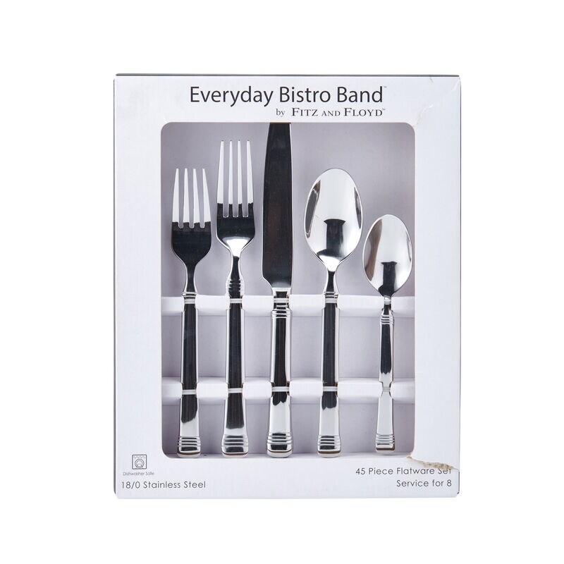 Fitz and Floyd 18.0 Everyday Bistro Band 45 Piece Flatware Set