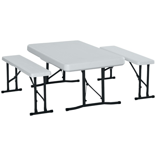 Outsunny 40 Inches Portable Camping Beer Table Set 3 piece Folding Picnic Table And Bench White