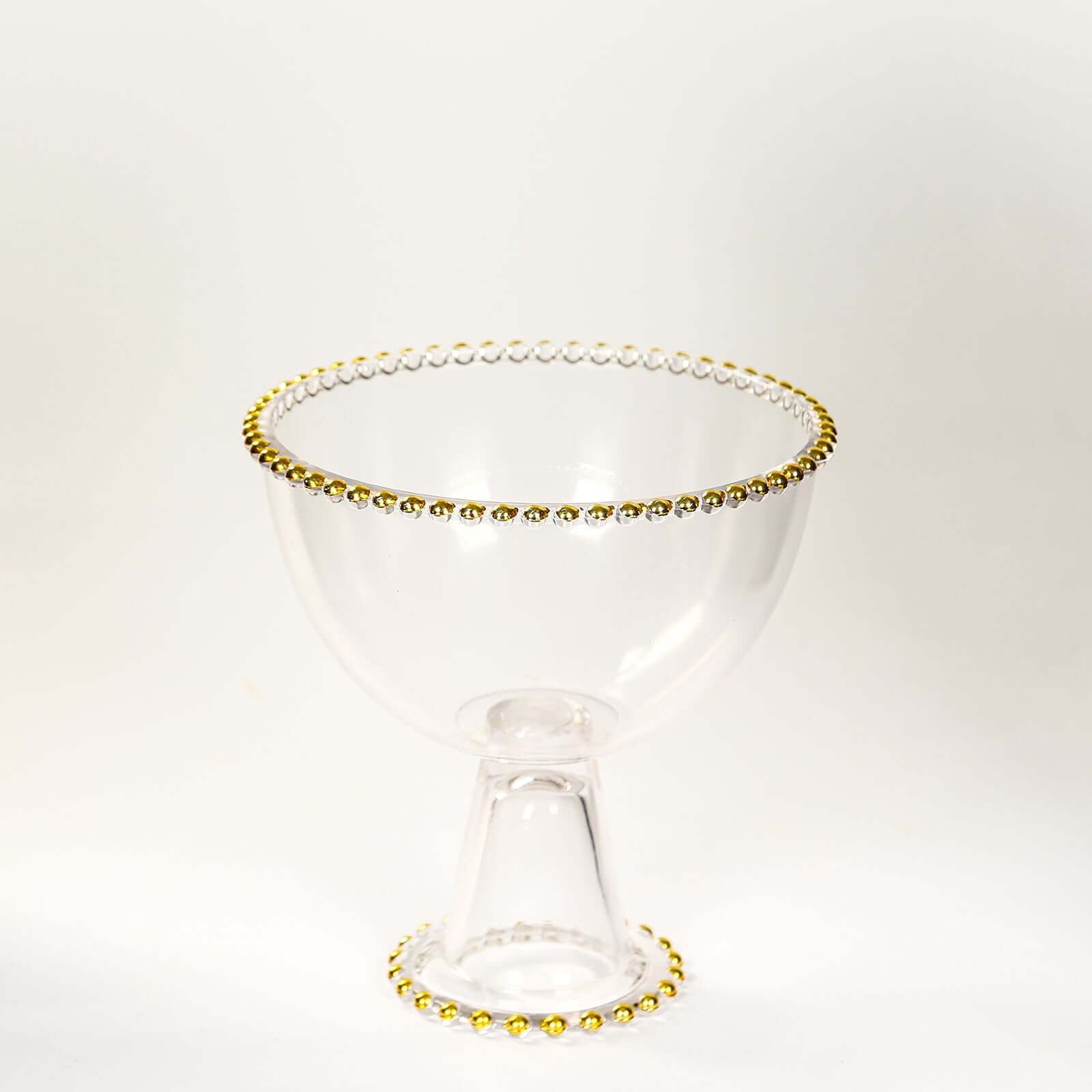 Clear Compote Pedestal Bowl Glass Flower Vase With Gold Beaded Rim, Round Footed Candy Trifle Bowl Dessert Display Stand - 8