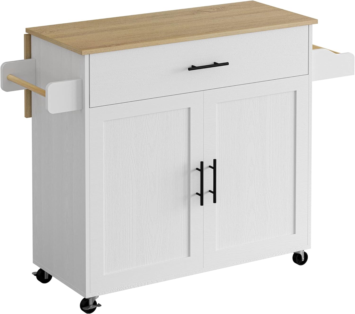 Rolling Kitchen Island Table on Wheels with Drop Leaf and Towel Rack