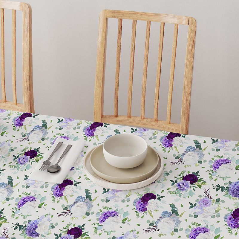 Rectangular Tablecloth， 100% Cotton， 52x104， Purple and White Hydrangeas