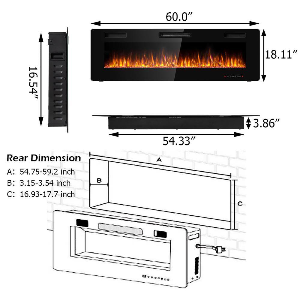 Costway 5100 BTU 60 in. Electric Wall Heater Fireplace Recessed Ultra Thin Furnace Wall Mounted Heater GHM0487