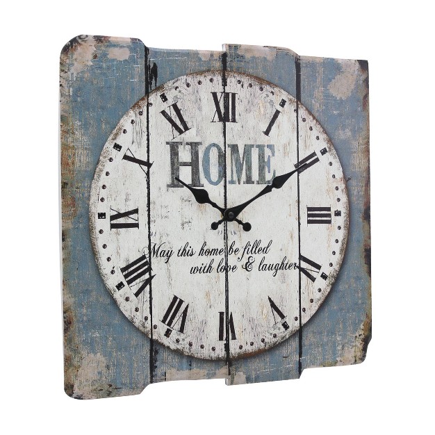 X 15 7 quot Decorative Farmhouse Wooden Wall Clock Blue white Stonebriar Collection