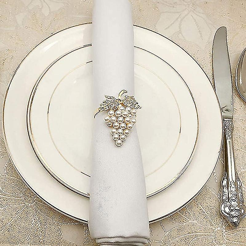 12 Pcs Pearl Napkin Rings Gold Grape Shape Napkin Buckle Holder Napkin Holders Wedding Party Table