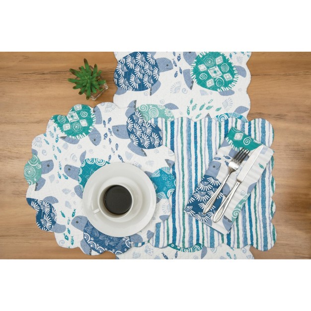 C amp f Home Turtle Bay Quilted Reversible Blue Coastal Placemat Set Of 6