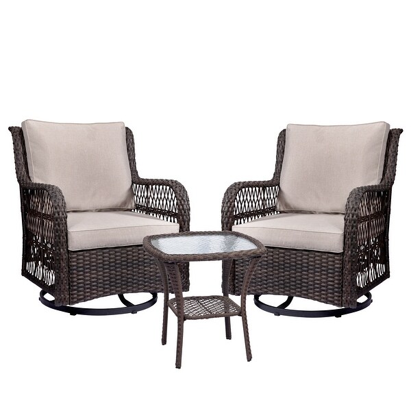 Outdoor Rotatable Wicker Glider Swivel Club Chairs with Cushions for Patio