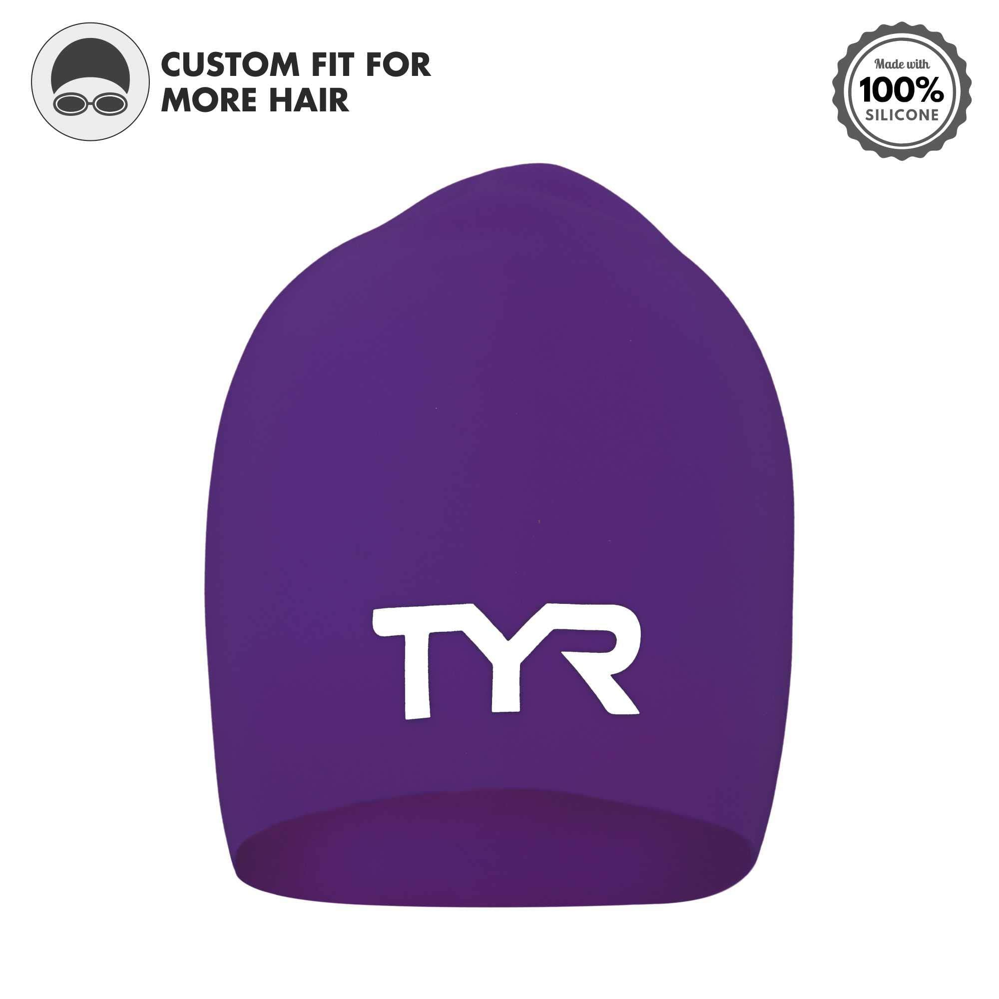 TYR Long Hair Wrinkle Free Silicone Adult Fit Cap In Purple