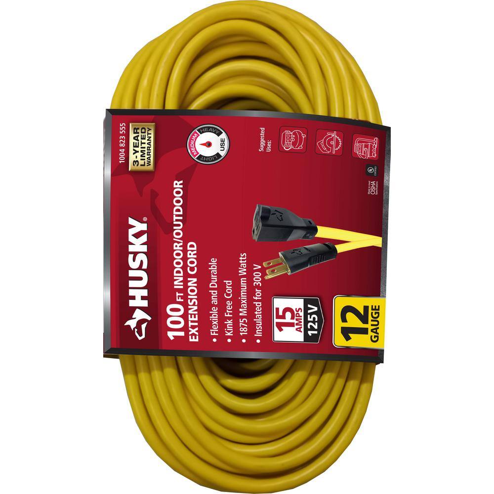 Husky 100 ft. 123 Extension Cord Yellow HD#1004823555