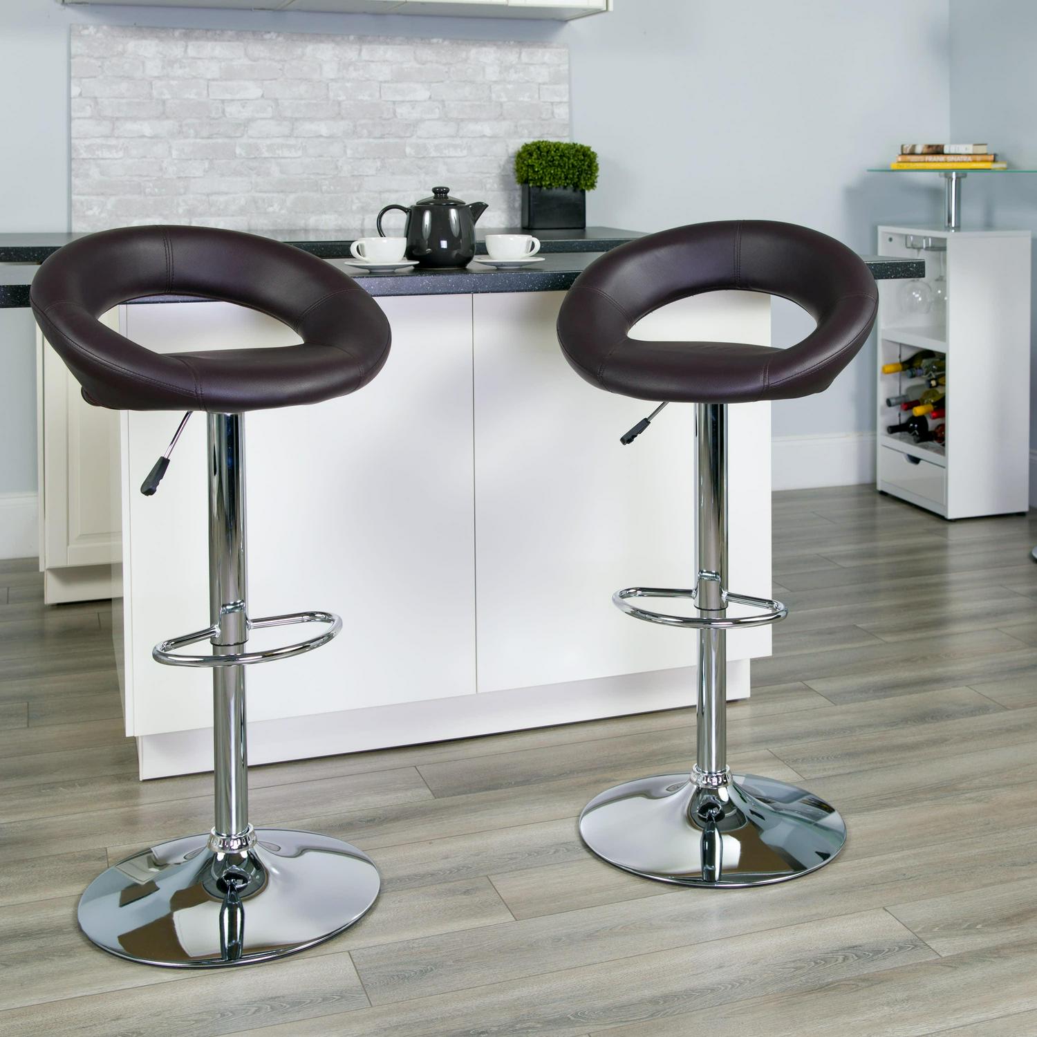 Flash Furniture Bar Stool with 360Degree Swivel and Adjustable Height Brown  Crowdfused