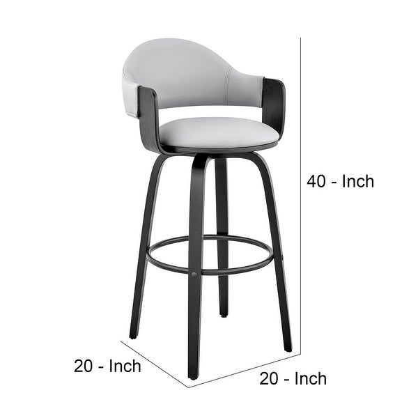 30 Inch Leatherette Barstool with Curved Back， Gray and Black