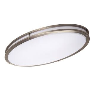 Hampton Bay Hampton Bay 32 in. Transitional Brushed Nickel Integrated Dimmable LED Flush Mount with Frosted Plastic Lens for Kitchen DC032LEDC