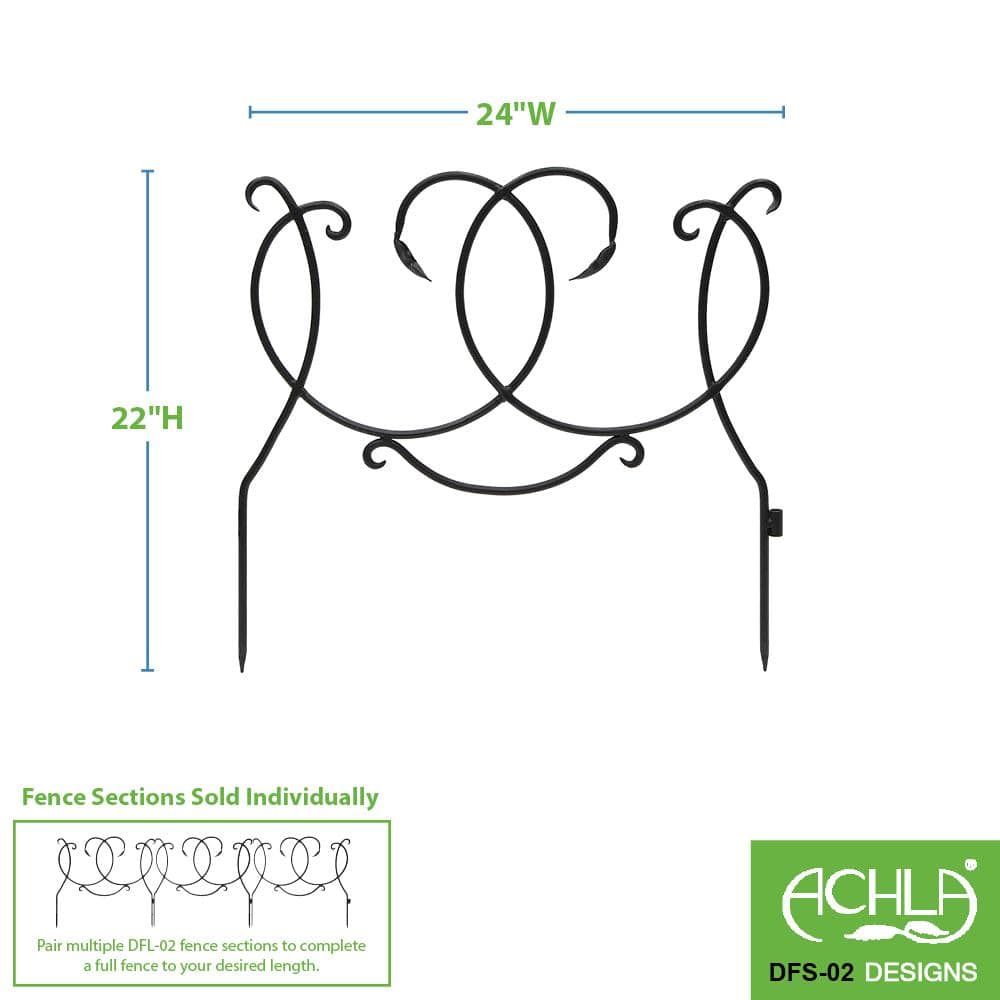 ACHLA DESIGNS 22 in. Tall Black Powder Coated Iron Scroll Border Garden Fence Section (4-Pack) DFS-02-4