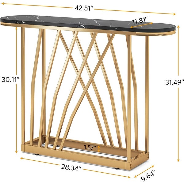 Luxurious Gold Console Table， Faux White Marble and Metal