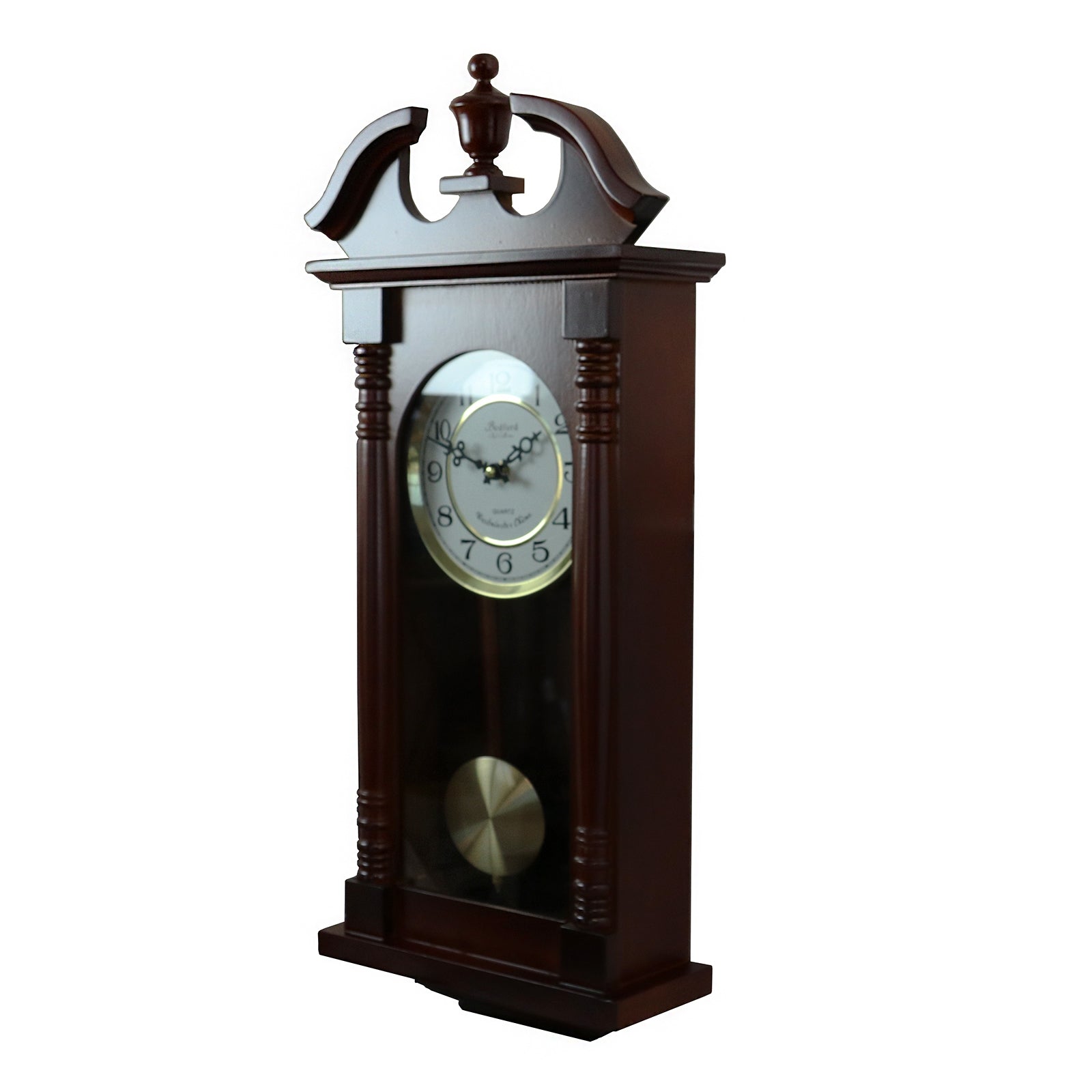 Bedford Clock Collection 27.5" Classic Chiming Wall Clock With Swinging Pendulum in Cherry Oak Finish