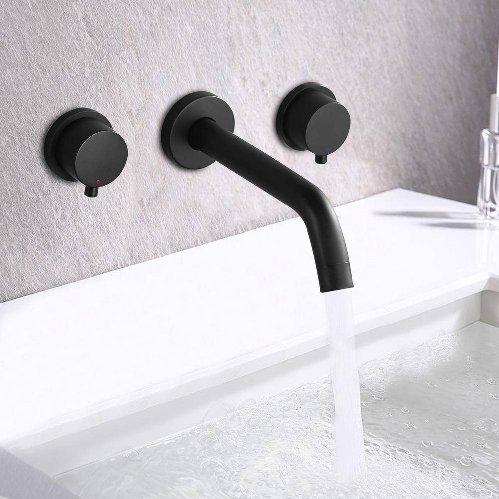 WELLFOR 2-Handle Wall Mount Bathroom Faucet with Level Handles in Matte Black WB-FA057MB