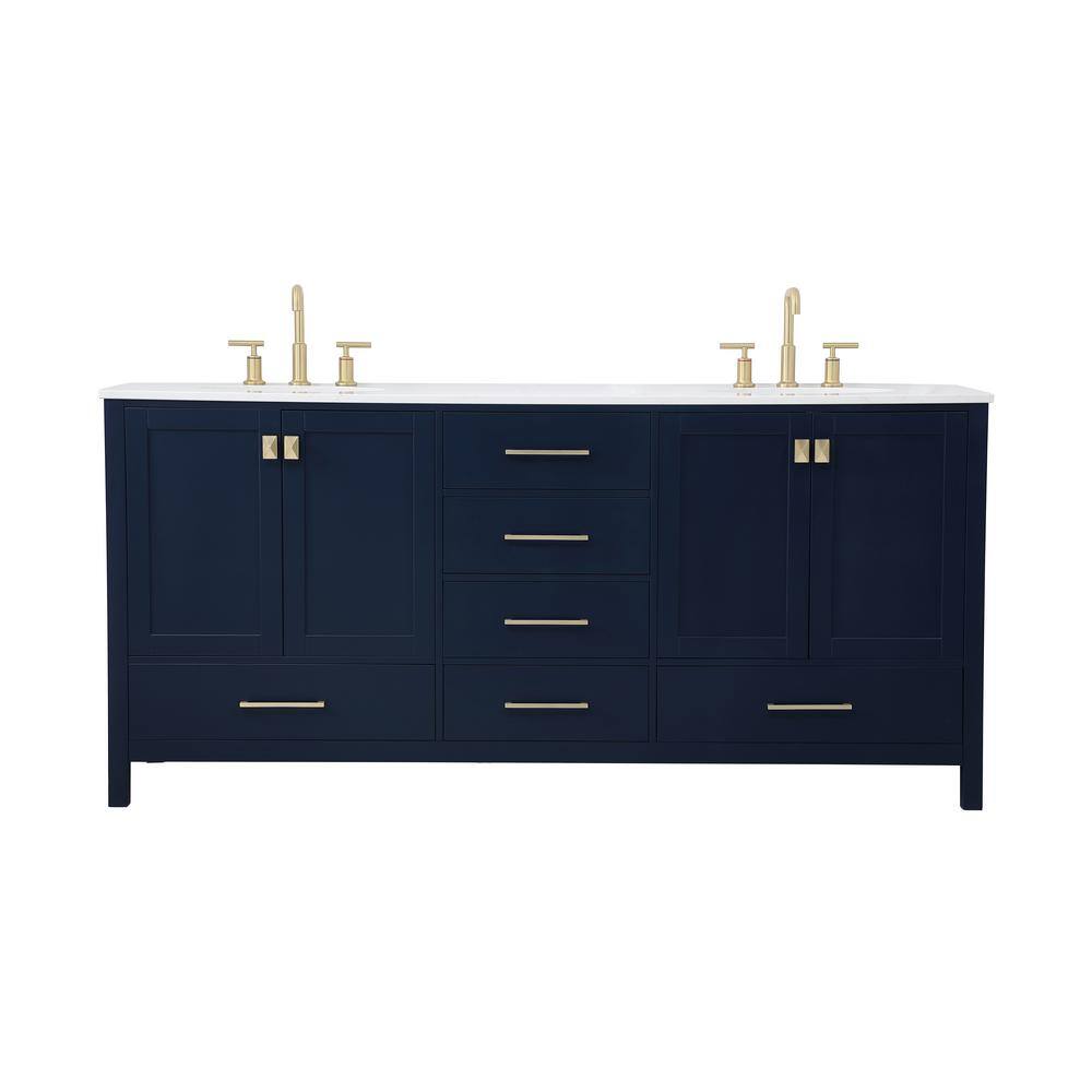 Timeless Home Erin 72 in. W x 22 in. D x 34 in. H Double Bathroom Vanity in Blue with Calacatta Quartz TH37672Blue