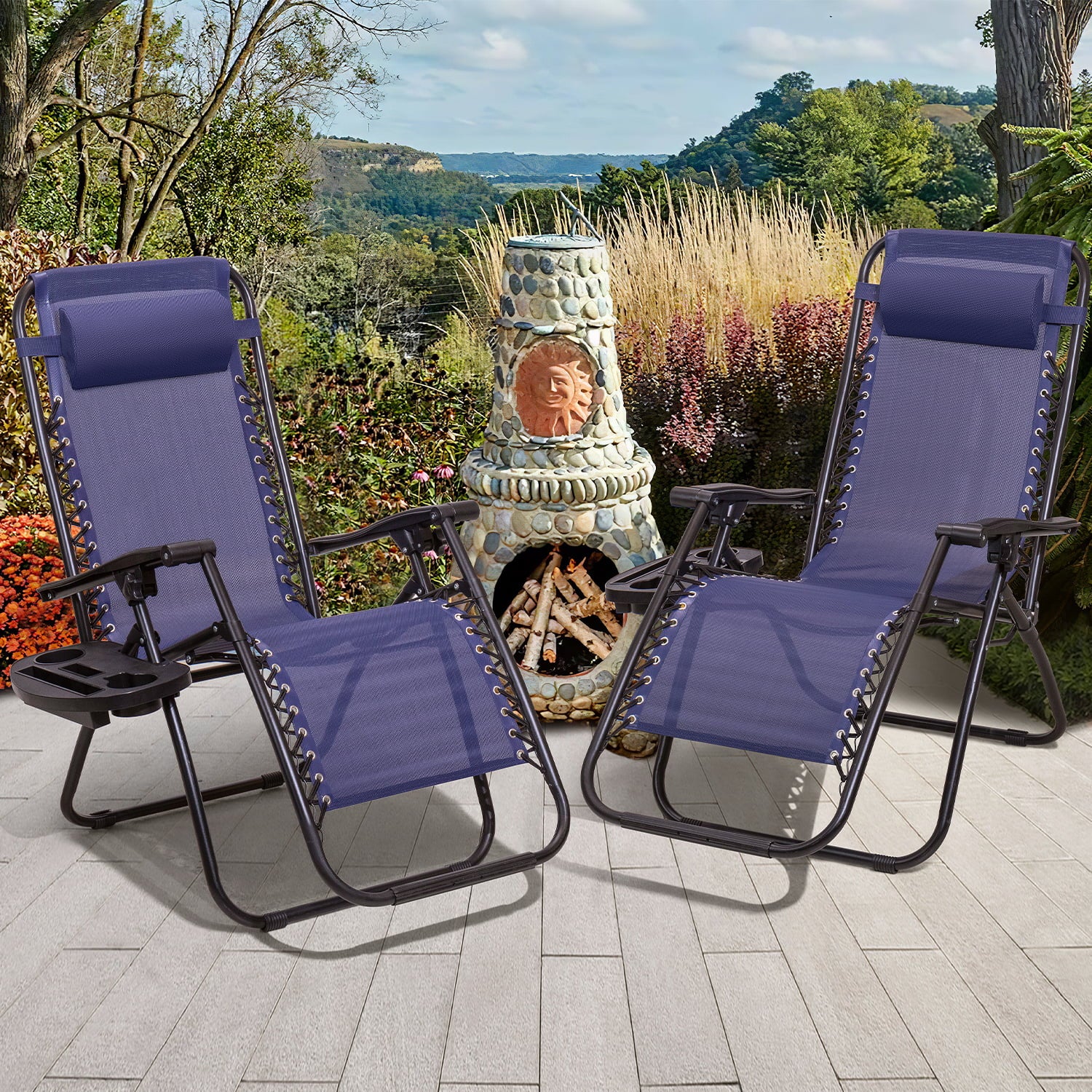 Vineego Zero Gravity Chair Set of 2 Camp Reclining Lounge Chairs Outdoor Lounge Patio Chair with Adjustable Pillow 2 Pack (Blue)