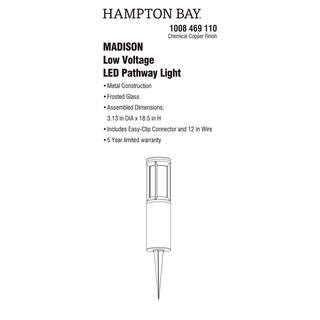 Hampton Bay Madison Low Voltage Copper Hardwired Integrated LED Weather Resistant Path Light KCS1501LM-01CP