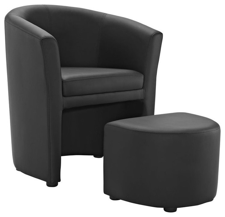 Hawthorne Collections Faux Leather Accent Chair with Ottoman in Black   Contemporary   Armchairs And Accent Chairs   by Homesquare  Houzz
