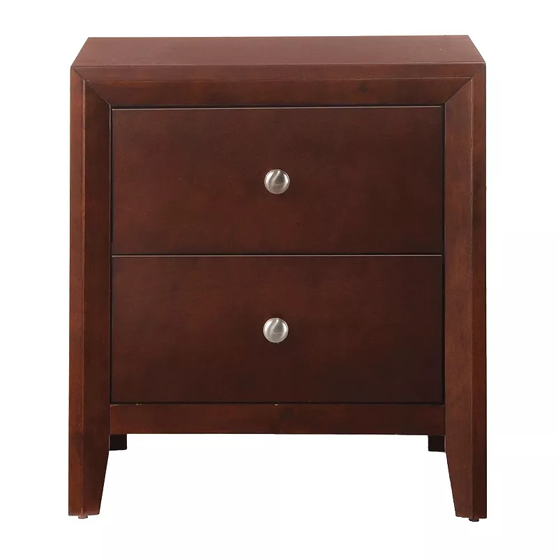 Wooden Nightstand with Two Storage Drawers， Cherry Brown