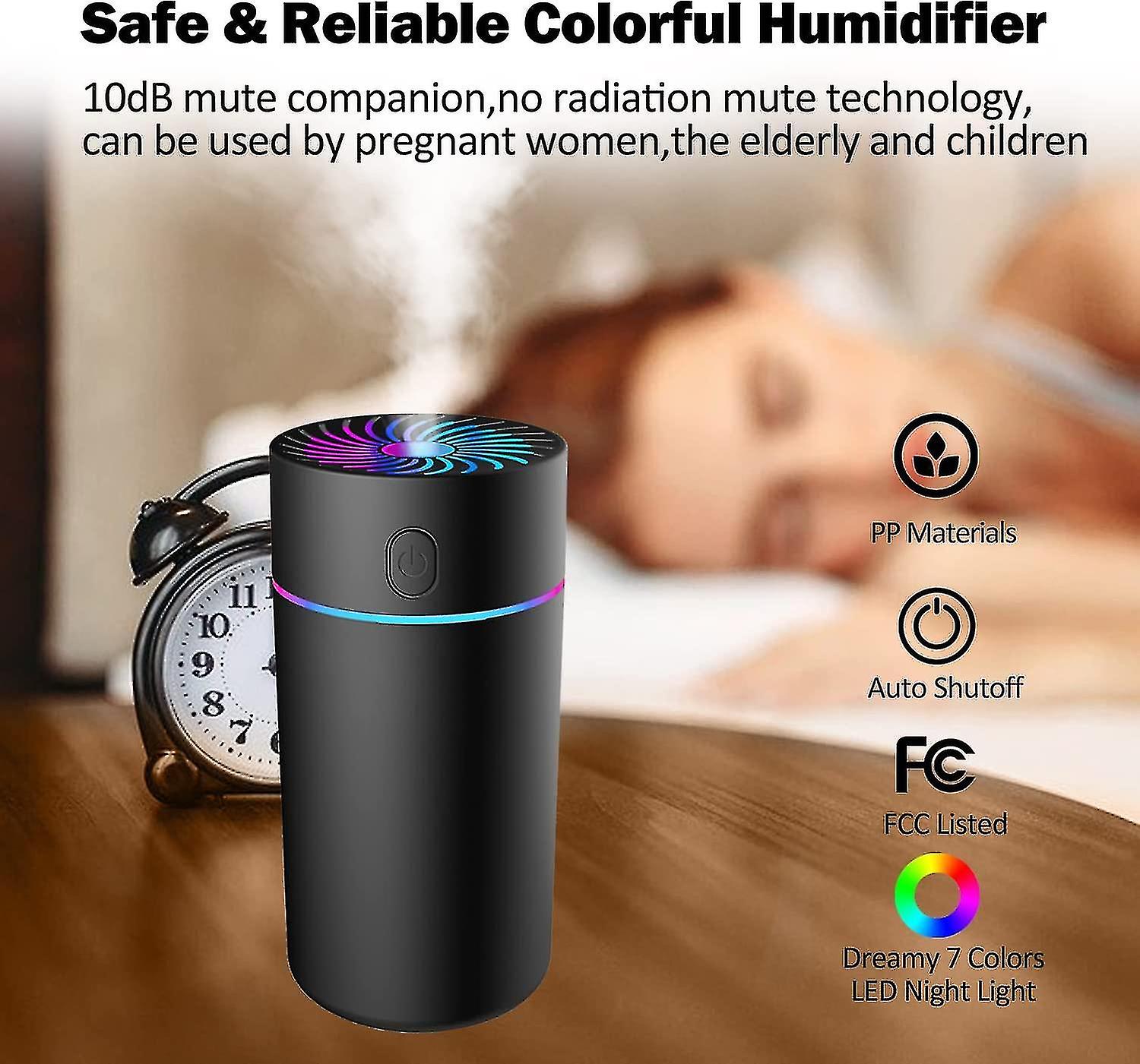 Humidifiers For Bedroom Portable Mini Humidifier With 7-color Lights， Auto Shut-off Small Desk Humidifier [2 Mist Modes] Super Quiet Usb Personal Humi