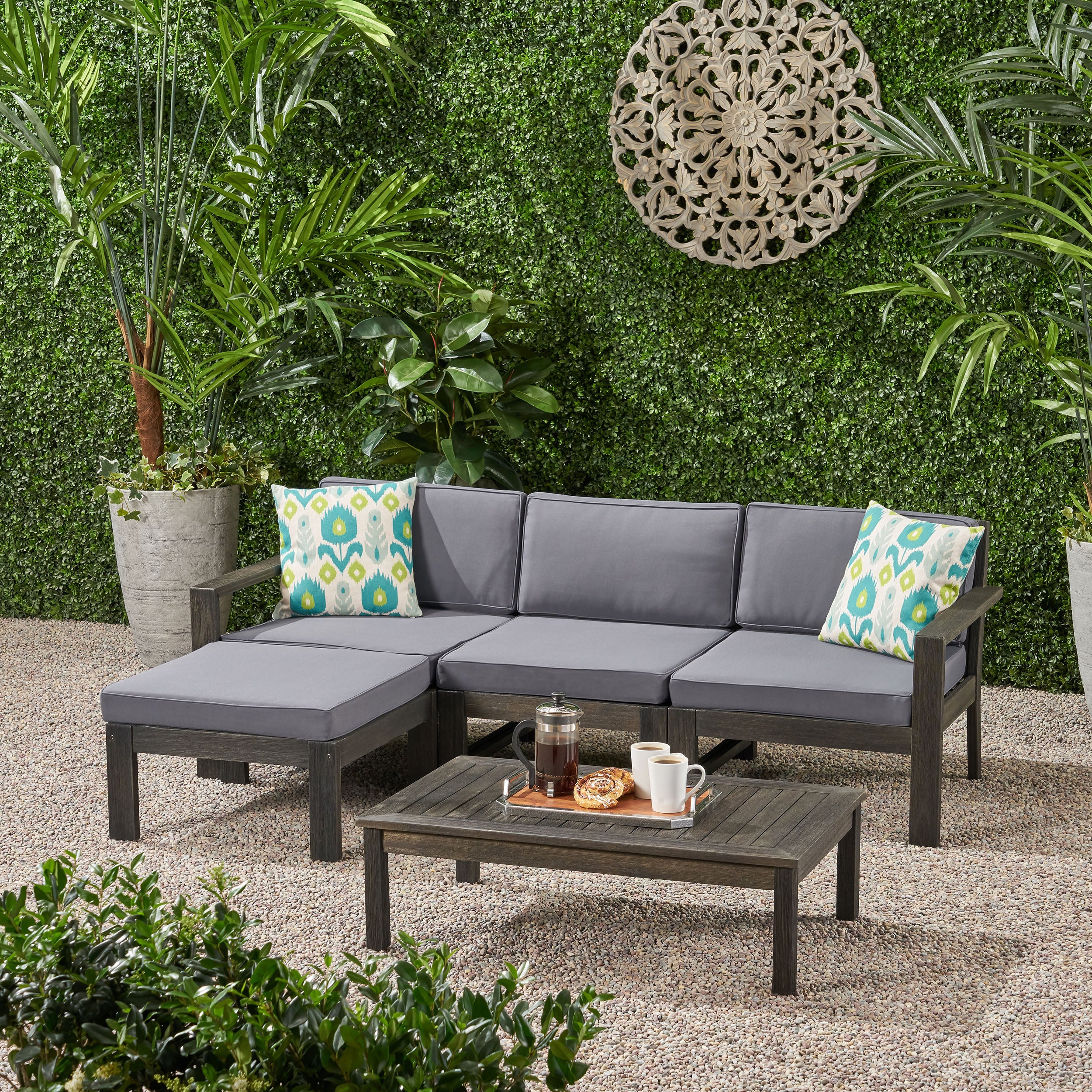 Makayla Ana Outdoor 3 Seater Acacia Wood Sofa Sectional with Cushions