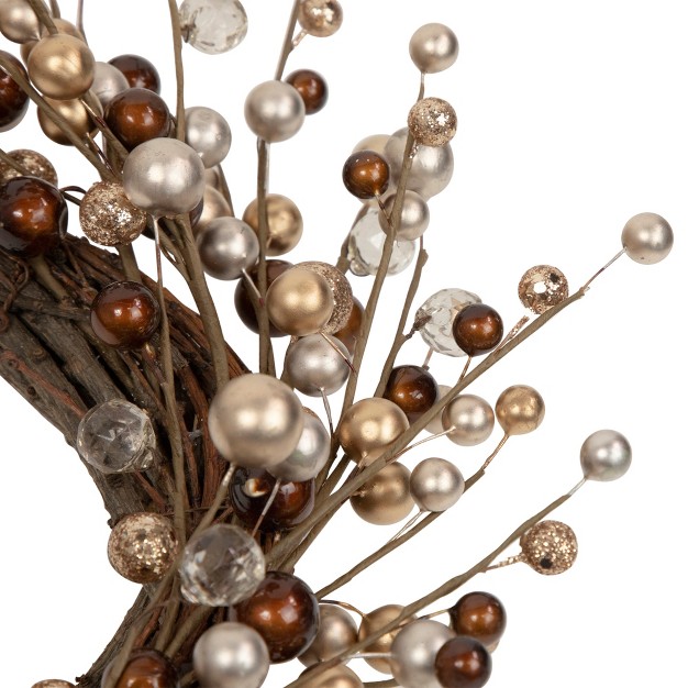 Unlit Autumnal Bliss Ball Ornaments On A Natural Vine Wrapped Christmas Wreath