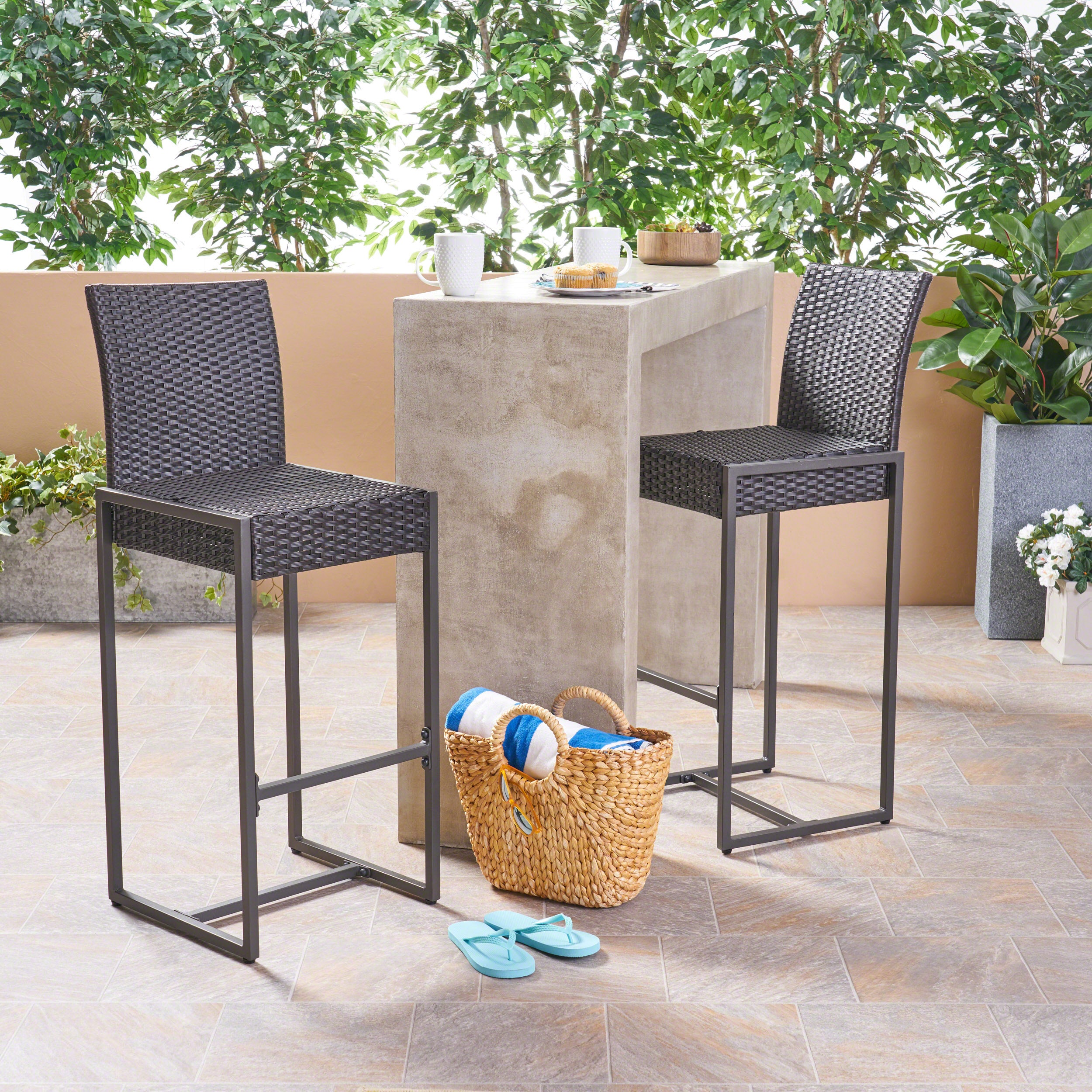 Kelly Outdoor Wicker 30-Inch Barstools