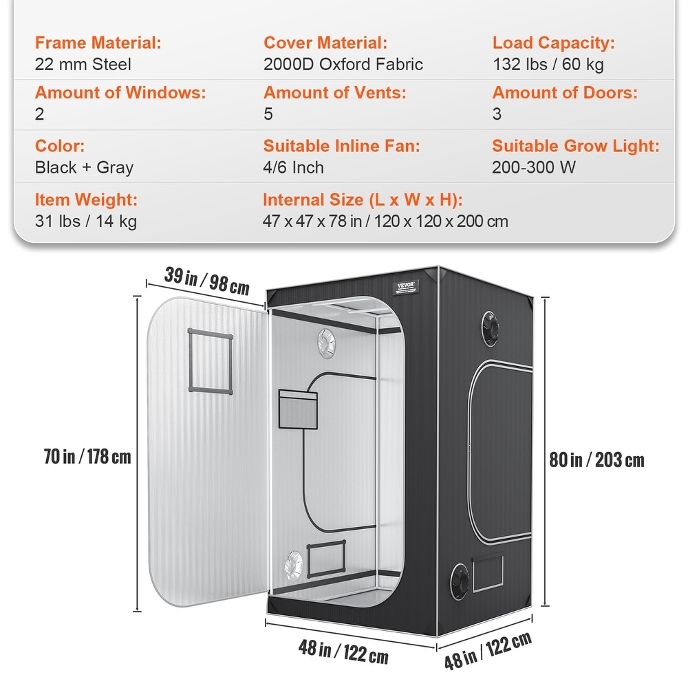 VEVOR 2x4 to 10x10 Grow Tent 48\