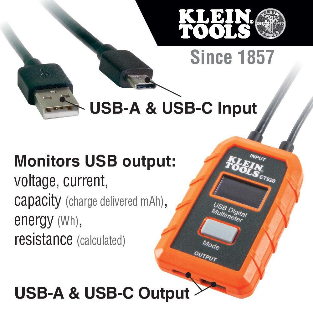 Klein Tools USB Digital Meter USB Type A and C ET920 from Klein Tools