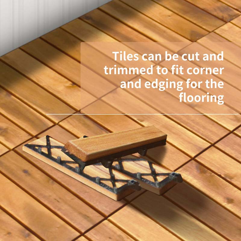 27 Pcs Interlocking Patio Deck Tiles, 12 x 12in Acacia Wood Floor Tiles, 27 sq. Ft Wood Composite Deck Flooring Pavers