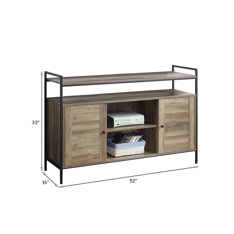 TV Stand with 2 Door Storage and Plank Details， Rustic Brown