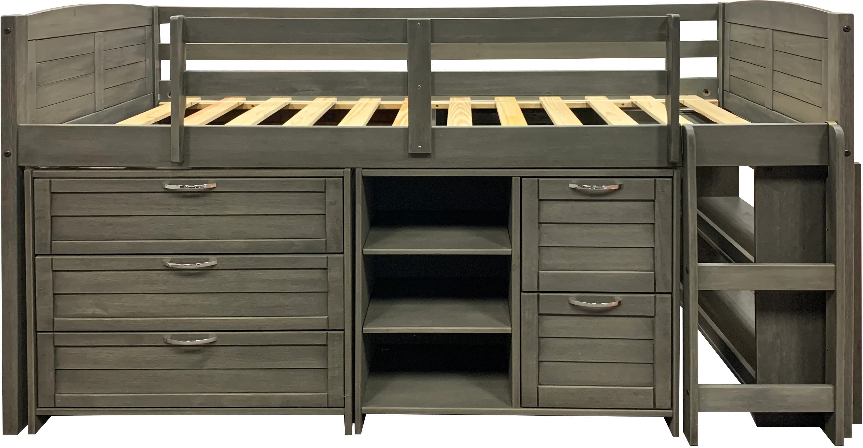 Louver Antique Gray Low Loft Bed Style A