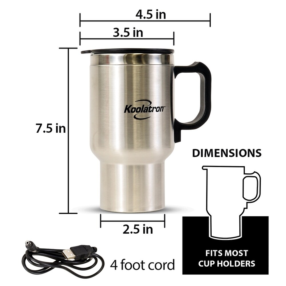 Koolatron 12V USB Heated Insulated Travel Mug  17 oz  Stainless Steel Portable Thermal Tumbler   N/A