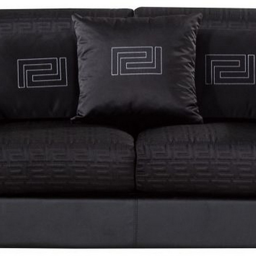 Faux Leather Loveseat With Pillows And Track Arms  Black And Chrome   Contemporary   Loveseats   by VirVentures  Houzz