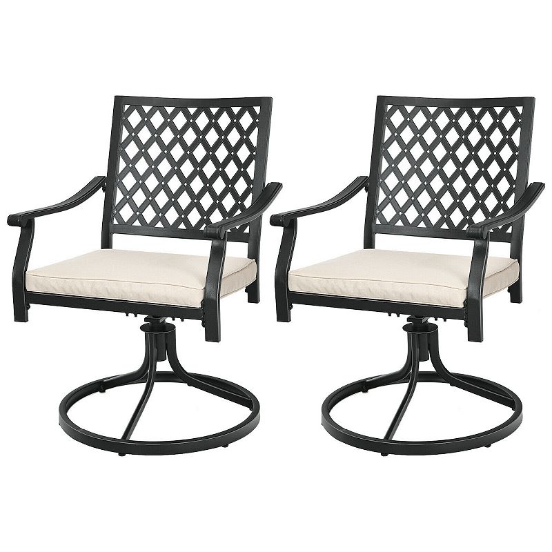 2 Pack Swivel Outdoor Chairs with Soft Cushions and Round Steel Base