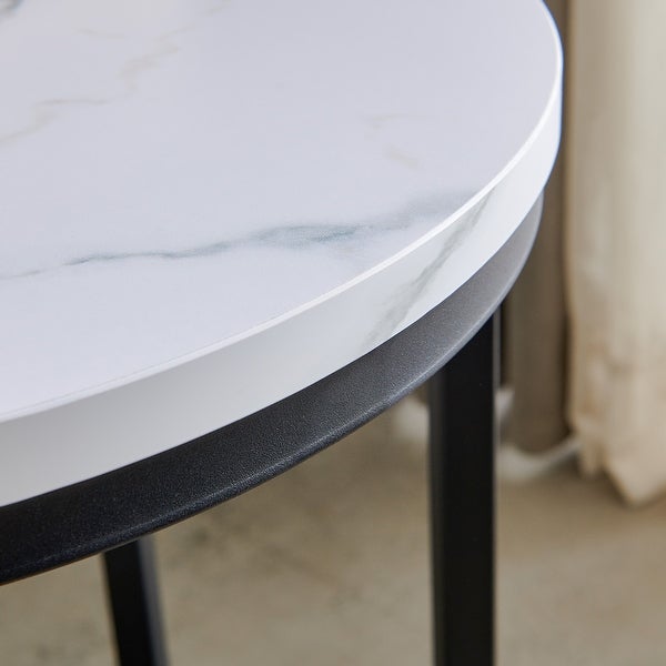 Modern C-shaped End/side Table Black Metal Frame with Round Marble Color Top-15.75