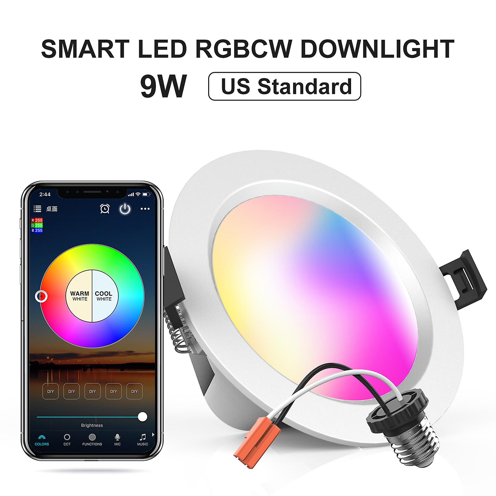 Ac100-264v 9w 4.7inches Leds Rgb+cct Intelligent Recessed Lighting Downlight E26 Base Socket Holder Bt Connected/ Supported Phones App Control Voice C